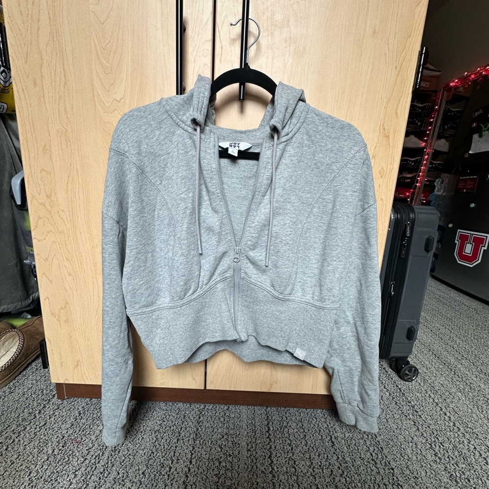 Gray Zip-Up Corset Waist Hoodie